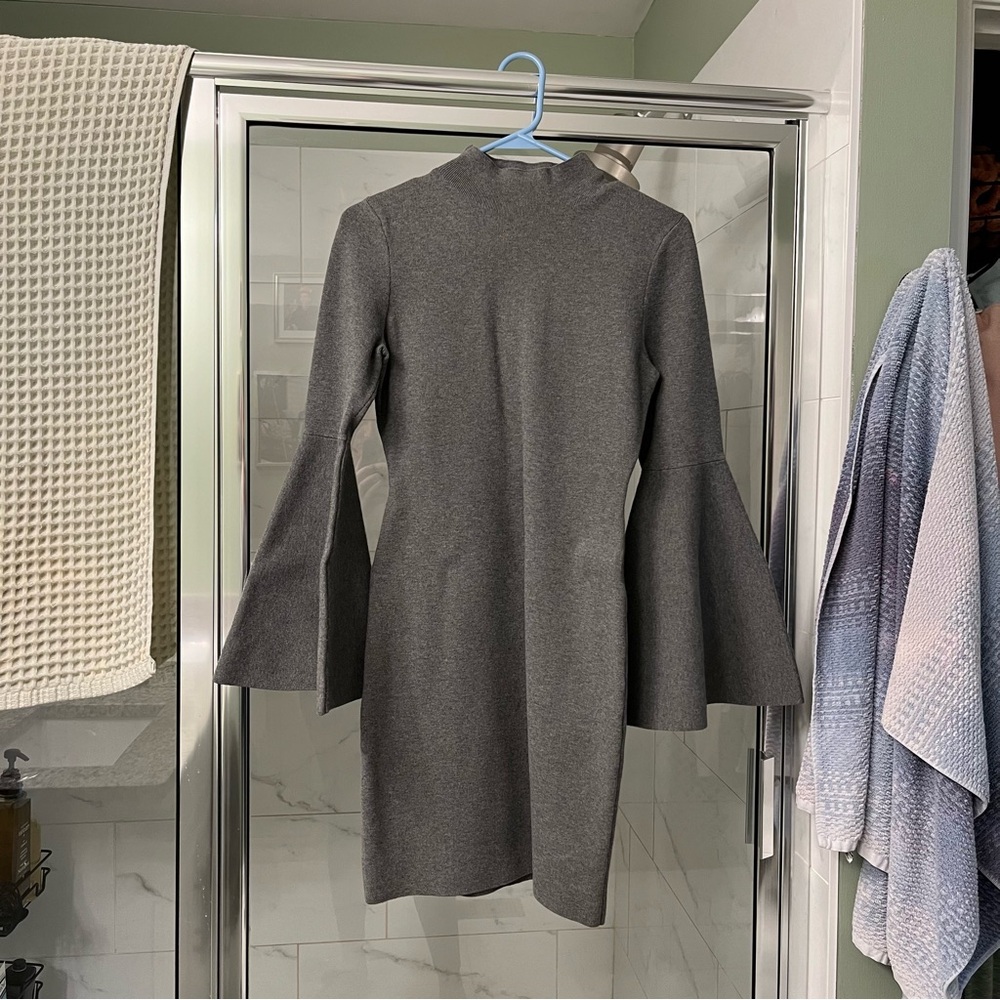 Milly bell sleeve knit mini dress grey